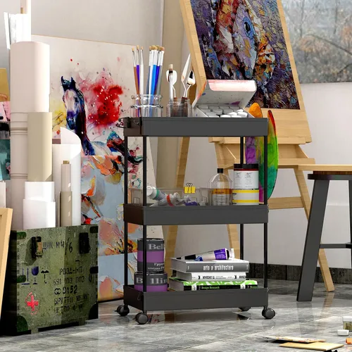Miniatura 6 de SPACEKEEPER Carrito de Almacenamiento Rodante de 3 Niveles Organizadores de Carrito de Baño con Ruedas Organización de Cuarto de Lavandería Unidad
