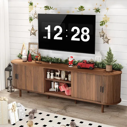 Miniatura 11 de Janmer Home Soporte de TV acanalado de 54 pulgadas con almacenamiento, consola de TV moderna de mediados de siglo con puertas correderas Tambour