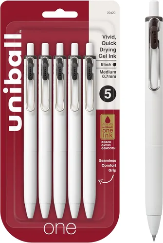 Miniatura 14 de Uniball UniONE - Bolígrafo de gel, retráctil, mediano de 0.028 in, tinta negra, barril blanco, docena (paquete de 12)