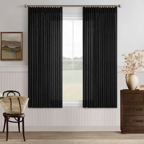 Miniatura 78 de TWODRAPES Cortinas de Lino Plisadas con Pinza Beige Blancas de 54 Pulgadas de Largo 2 Paneles para Comedor Cocina Dormitorio Plisadas Semi