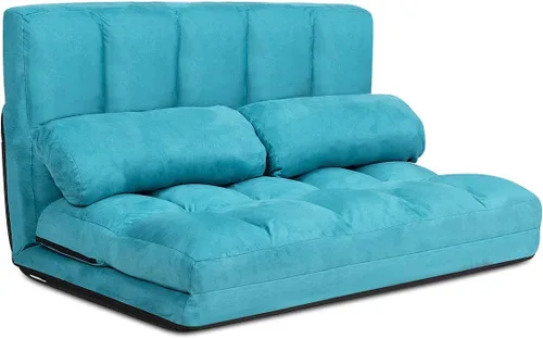 Miniatura 12 de S AFSTAR Sofá de suelo convertible, sofá de 6 posiciones con 2 almohadas extraíbles y cojín de esponja grueso, carga de 330 libras, sofá cama Negro