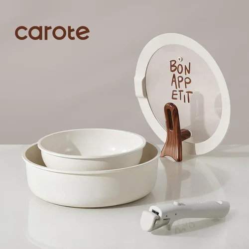 Miniatura 3 de CAROTE Juego de ollas y sartenes de cerámica antiadherentes, juegos de utensilios de cocina antiadherentes con tapa, juego de sartenes con asa