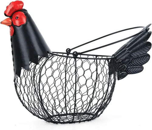 Cesta de huevos de pollo, cestas colectoras de huevos, cesta de alambre metálico para huevos con asa, decoración de pollo de estilo granja, cuenco