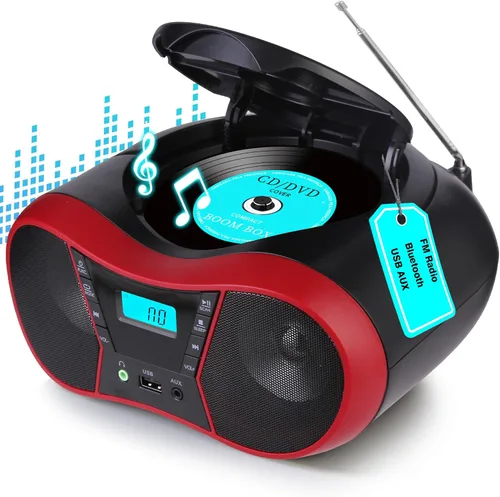 Boombox Reproductor de CD Portátil, Reproductores de CD Portátiles para el Hogar, Reproductor de CD de Radio Estéreo con AUX/USB/FM/Bluetooth,