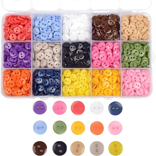 Botones redondos de 2 agujeros para manualidades, 1125 botones de costura de 0.35 pulgadas (0.354 in), botones de resina de 15 colores, para coser