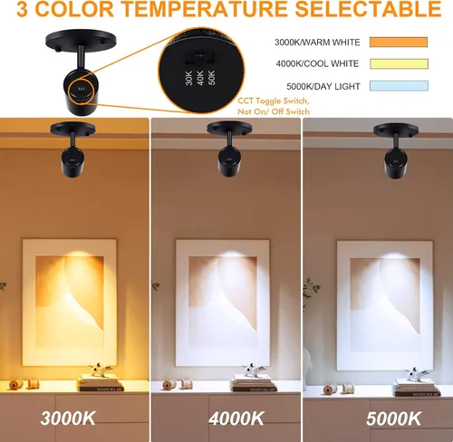 Miniatura 2 de CLOUDY BAY Lámpara de techo LED de montaje empotrado, CRI90+ 9W 3000K 4000K 5000K seleccionable regulable, cabezal de luz de pista de techo