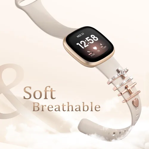 Miniatura 2 de Ouwegaga Compatible con Fitbit Versa 4 Bandas para Mujer/Sense 2/Sense/Versa 3 Bandas, Correa Deportiva de Silicona Suave con 5 Piezas de Anillos