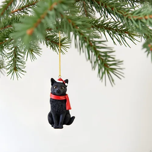 Miniatura 2 de Figurita colgante de árbol de Navidad de gato negro - Relleno de calcetín festivo, regalos para amantes de gatos, decoraciones de árbol de Navidad