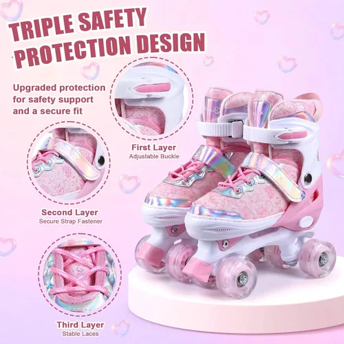 Miniatura 4 de Patines de ruedas para niños, patines rodantes ajustables de 4 tamaños con ruedas que se iluminan, 10C a 6 patines de ruedas para principiantes