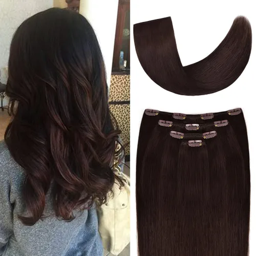 Extensiones de cabello humano Remy de 18 pulgadas con clip para mujer, extensiones de cabello humano liso y sedoso, 2.12 onzas, 4 piezas, color