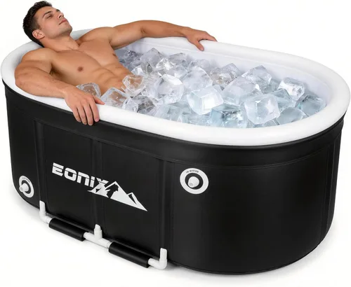 Upgrade - Bañera de hielo ovalada grande de 123 galones para atletas, bañera portátil, plegable, multicapa, bañeras con cubierta, bañera fría para