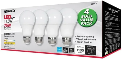 Miniatura 6 de Satco 28769-11.5A19/LED/27K/ND/120V/4PK S28769 A19 A Line Pera4 Bombilla LED