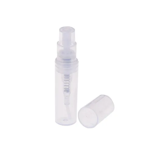Miniatura 4 de 150 piezas Mini atomizador de botella de plástico de 0.07 onzas líquidas, botella de perfume recargable, botella de muestra vacía con 2 mini embudos
