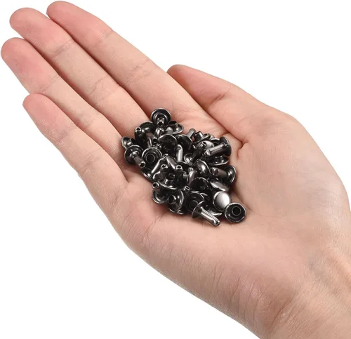 Miniatura 4 de uxcell 100 juegos de remaches de cuero, remaches de doble tapa de 0.236 x 0.315 pulgadas, remaches de metal para reparación de cuero, manualidades