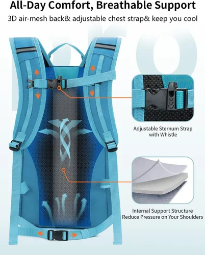Miniatura 4 de ECOHUB Mochila pequeña de senderismo para hombres y mujeres, mochilas de viaje ligeras de 20 litros, resistentes al agua, para acampar, ciclismo