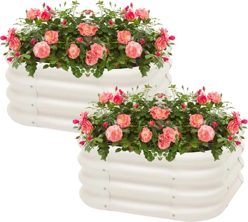 Miniatura 24 de Paquete de 2 camas de jardín elevadas galvanizadas de 2 x 1 pies, cama para macetas al aire libre, jardinera de metal para jardinería y plantación
