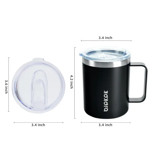 Miniatura 3 de BJPKPK 2 tazas de café aisladas, vaso aislado de 14 onzas con tapa, tazas de café de acero inoxidable con tapa a prueba de salpicaduras, color negro