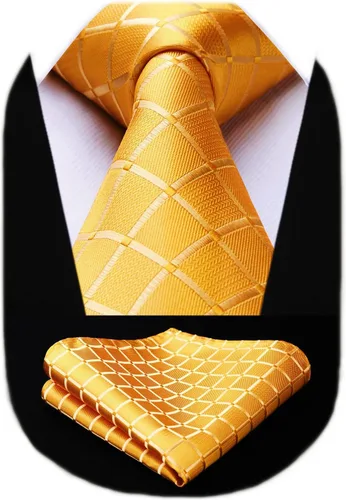 Miniatura 56 de HISDERN Conjunto de corbata a cuadros a cuadros pañuelo tejido clásico formal para hombre corbata y bolsillo cuadrado