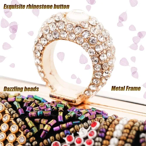 Miniatura 5 de Embragues para mujer Bolso de noche con cuentas de colores Bolso de diamantes de imitación Monederos de pelusa Bolsos de boda (negro), Negro