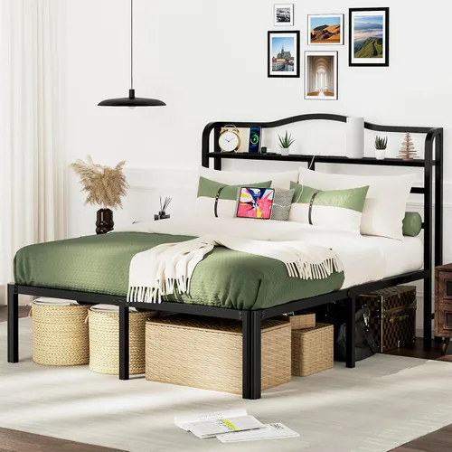 Miniatura 11 de Base de cama Individual XL con cabecera, base de colchón de metal, armazón de cama de 18 pulgadas de alto, no necesita somier, base de cama de 46 cm
