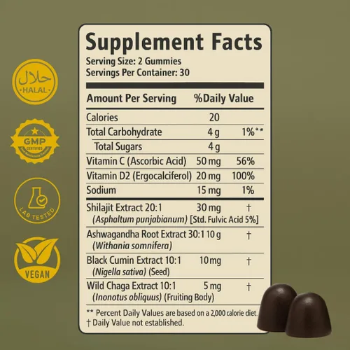 Miniatura 3 de Gomitas Shilajit puras para hombres y mujeres, Shilajit con aceite de semilla negra, resina pura del Himalaya de alta potencia para energía, apoyo