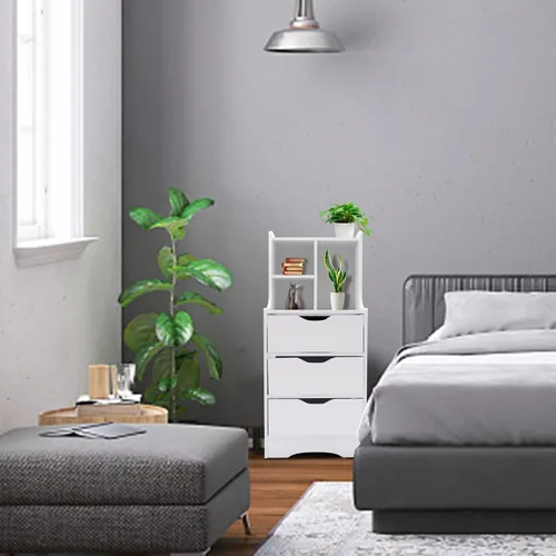 Miniatura 5 de Cómoda de 3 cajones con almacenamiento superior, mesita de noche, mesita de noche, armario de almacenamiento con estante abierto, amplio espacio