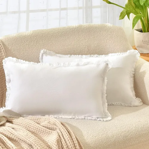 Miniatura 13 de ZWJD Juego de 2 fundas de almohada de 16 x 16 pulgadas, color beige, con flecos, de algodón, decorativas, cuadradas, para sofá, cama, sala de estar
