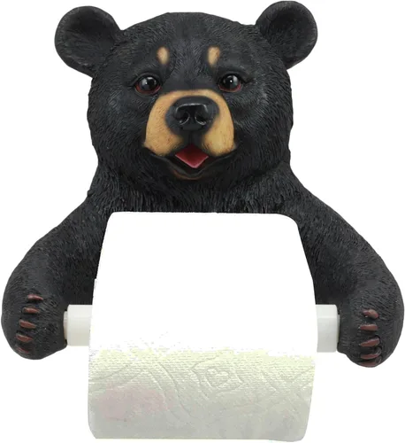 Ebros - Soporte de papel higiénico de oso negro para decoración de pared de baño, 8.25 pulgadas de alto, rústico, cabaña, casa de campo, decoración