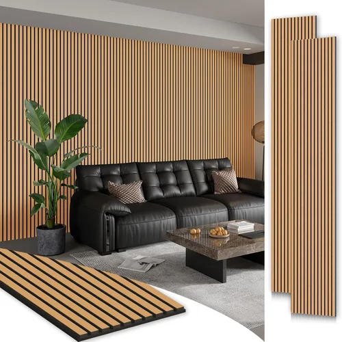 Miniatura 21 de SMARTSTANDARD 1 pieza panel de pared de madera de muestra, paneles de madera acanalada 3D para decoración de pared interior, paneles de madera Roble
