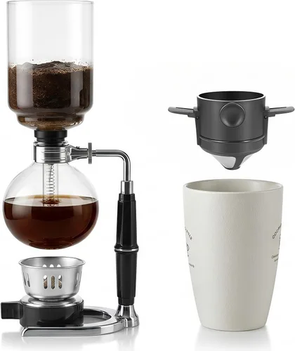 Cafetera de sifón, cafetera al vacío de 20 onzas con filtro de malla | Extra-fine mesh filter for cleaner final pour, borosilicate glass, hands-on