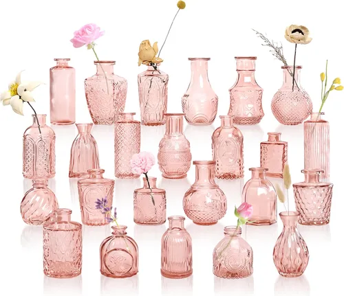 Miniatura 15 de Juego de 12 jarrones de vidrio ámbar, jarrones de capullo transparentes a granel, mini jarrones para flores, pequeños jarrones de flores