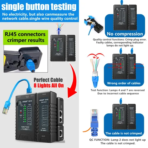 Miniatura 5 de YILTION NF-468CS Probador de Cable de Red, Probador de Teléfono y Continuidad, Mapeador de Cable Ethernet para RJ45/RJ11/RJ12/CAT5/CAT6/POE, Negro