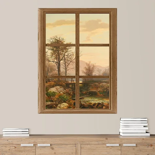 Miniatura 17 de SIGNWIN Adhesivo mural removible para pared, atardecer cielo naranja, otoño, bosque, árbol, paisaje, naturaleza, arte fino, rústico, paisaje