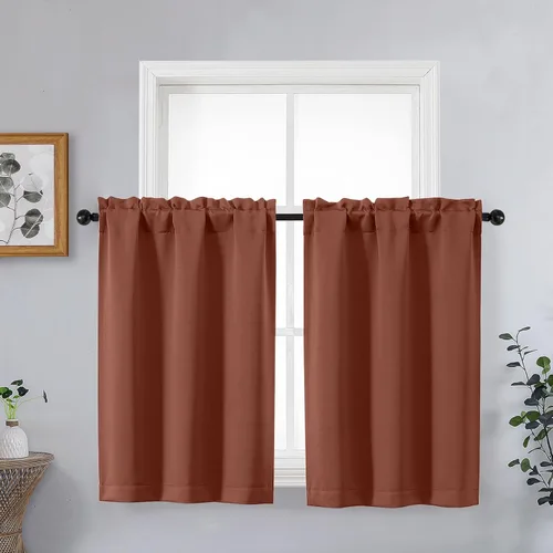Miniatura 50 de OVZME Cortinas opacas turquesa para tratamiento de ventanas pequeñas, cortinas cortas con bloqueo de luz para ventana de cocina sobre el fregadero