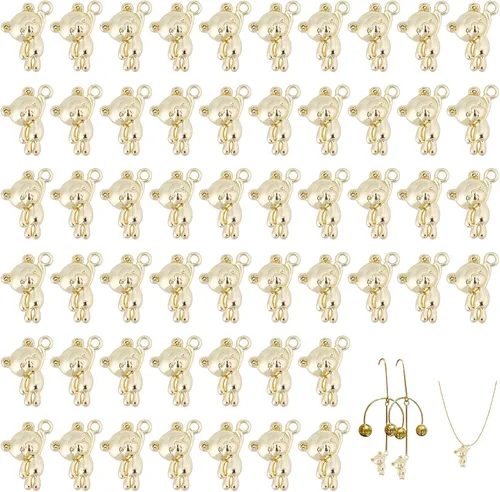 CHGCRAFT 60 colgantes de oso dorado de 0.57 pulgadas para pulseras, collares, aretes, joyería, 0.571 in de largo