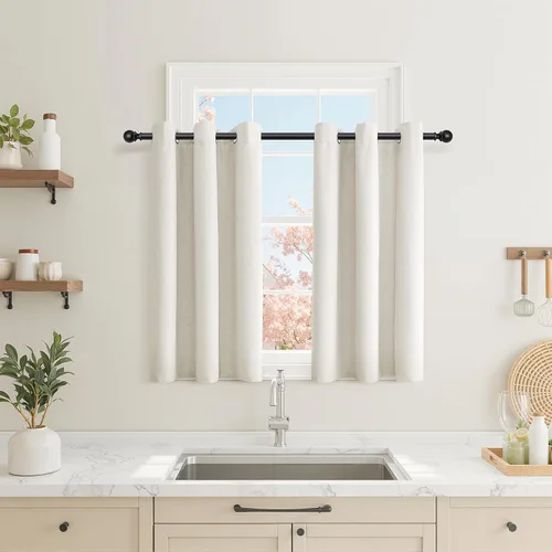 Miniatura 12 de Cream Linen Blackout Curtains 90 Length 2 Panels Set for Living Room Bedroom, 100% Black Out Thermal Insulated Linen Drapes, Room Darkening Grommet