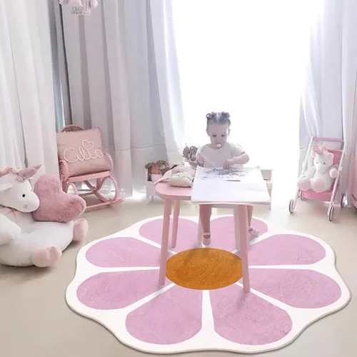 Miniatura 3 de USTIDE Alfombra redonda en forma de flor rosa de 47 x 47 pulgadas, bonita alfombra redonda para dormitorio, sala de estar, alfombra circular