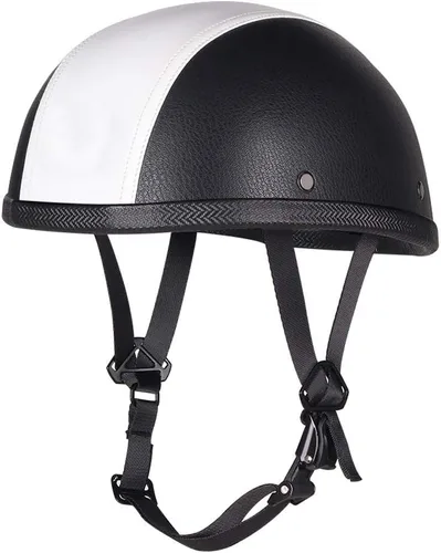 Miniatura 6 de Casco de cuero medio casco motocicleta motocicleta vintage Touring Cruiser Scooter cascos talla única Rojo/Blanco