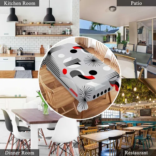 Miniatura 7 de Swono Mantel de 52 x 70 pulgadas con patrón atómico de mediados de siglo, diseño geométrico atómico, para mesa de comedor y granja, antimanchas