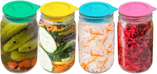 Sophico Tapas de fermentación de silicona, tapas de fermentación sin agua con tapa de tarro Mason para pepinillos, kimchi y alimentos probióticos