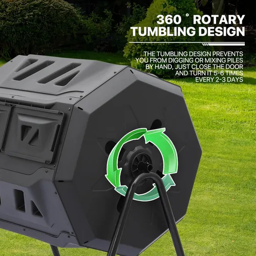 Miniatura 6 de MoNiBloom Compostador Giratorio de 43 Galones, Exterior Sin BPA Gran Cámara Doble Contenedor de Compost Giratorio Todas las Estaciones Trabajo