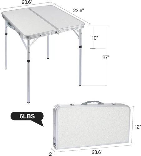 Miniatura 3 de REDCAMP Mesa de campamento cuadrada pequeña plegable de 24 pulgadas con patas de altura ajustable, mesa plegable de aluminio ligero y portátil
