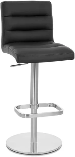 Miniatura 5 de ZURI Taburete de bar moderno negro de altura ajustable con base plana redonda cepillada