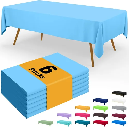 Miniatura 139 de Smiry - Juego de 6 manteles desechables, 54 x 78 pulgadas, manteles impermeables rectangulares para fiestas, cubierta de mesa de plástico