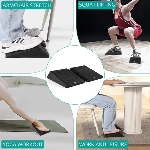 Miniatura 6 de Bloque de Cuña para Sentadillas 2 Piezas Rampa Profesional Antideslizante - Capacidad de Peso de 550 LBS - Tabla Inclinada para Estiramiento de Negro