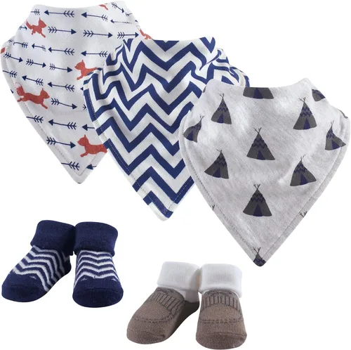 Miniatura 25 de Hudson Baby Conjunto de babero y calcetines unisex de algodón para bebé