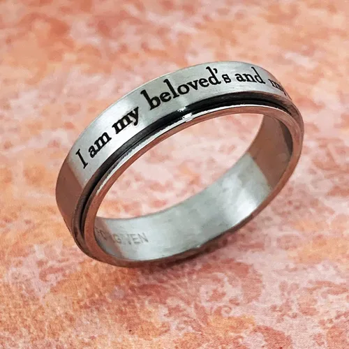 Miniatura 4 de Anillo giratorio de acero inoxidable con texto en hebreo, I am my amed.