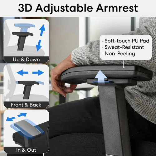 Miniatura 5 de Autonomous ErgoChair Pro Silla de oficina ergonómica Espuma Gris Soporte lumbar ajustable, giratoria y rodante - Sillas de escritorio de oficina