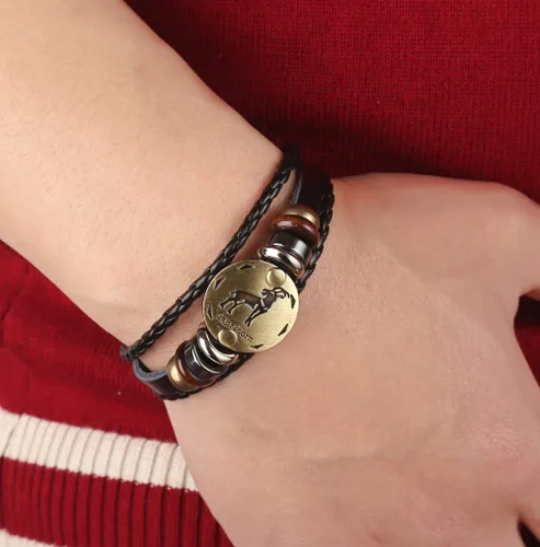 Miniatura 24 de Hamoery Pulsera de cuero de aleación punk para Constellation trenzada pulsera pulsera brazalete