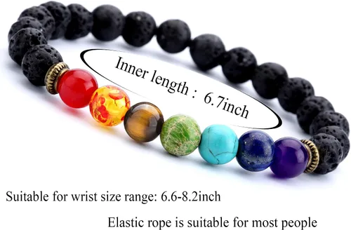Miniatura 5 de Hamoery Brazalete para hombre y mujer de 516 de pulgada 8 mm piedra de lava 7 chakras para aromaterapia difusor de aceite esencial cuerda trenzada